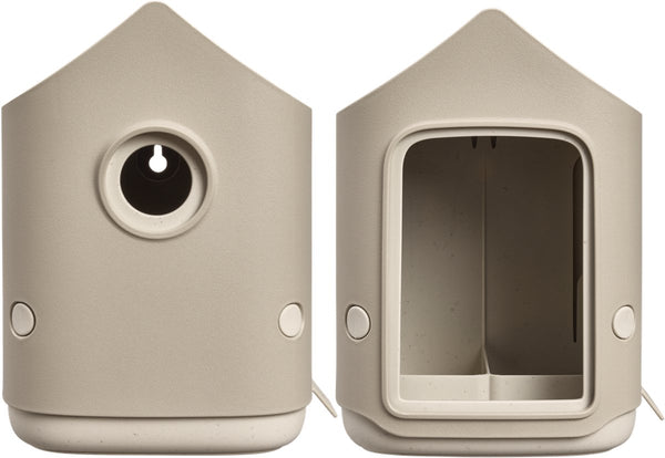 Elho cosy bird house and feeder - vogelhuisje en vogelvoederhuisje - 100% gerecycled plastic - l17.6 x b18 x h23 cm - paddenstoel beige
