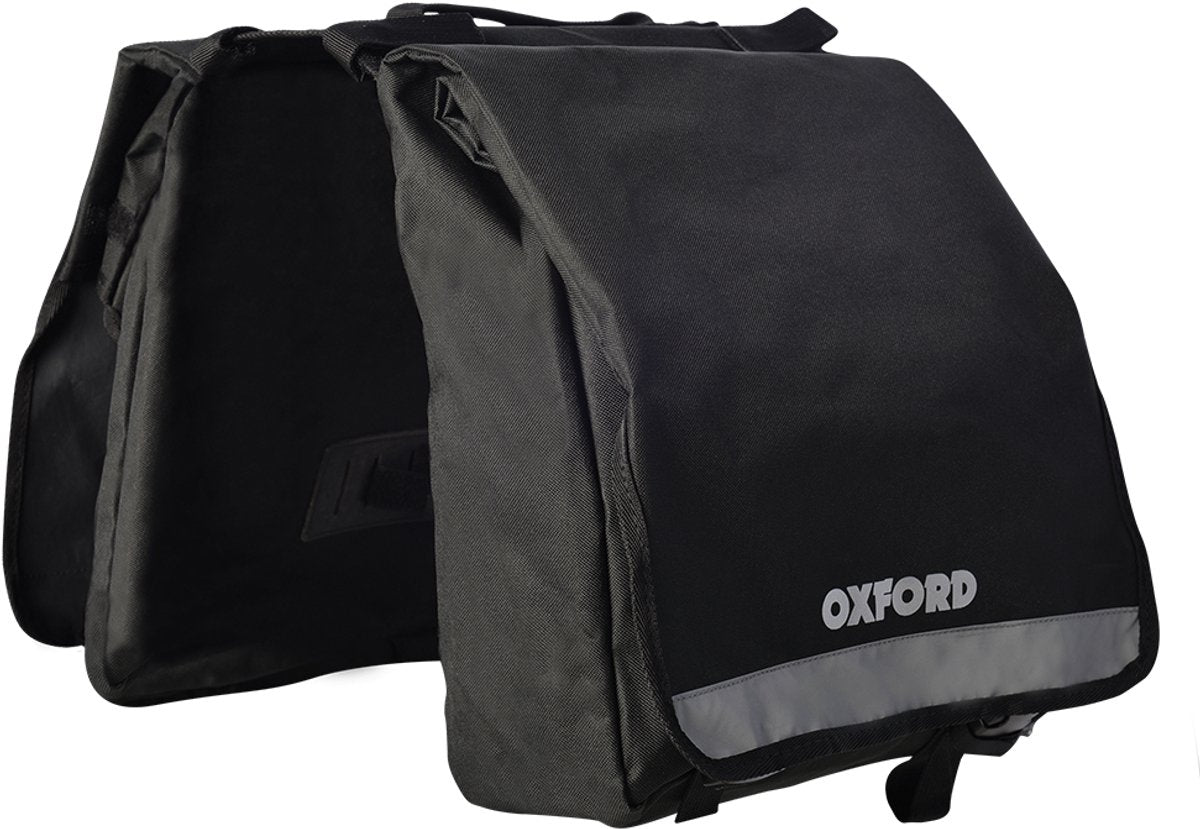 Oxford dubbele fietstas - fietstas - dubbele fietstas met handgreep - reflecterende details - 2x 10 liter - zwart - waterafstotend - elektrische fietstas - 20 liter totaal