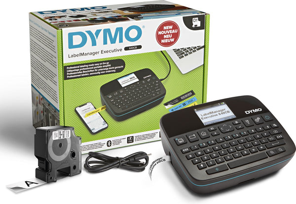 Dymo labelmanager executive 640 cb draagbare labelprinter | compacte labelmakermachine met qwerty-toetsenbord | bluetooth- en usb-connectiviteit | compatibel met d1 standaard en duurzame labels