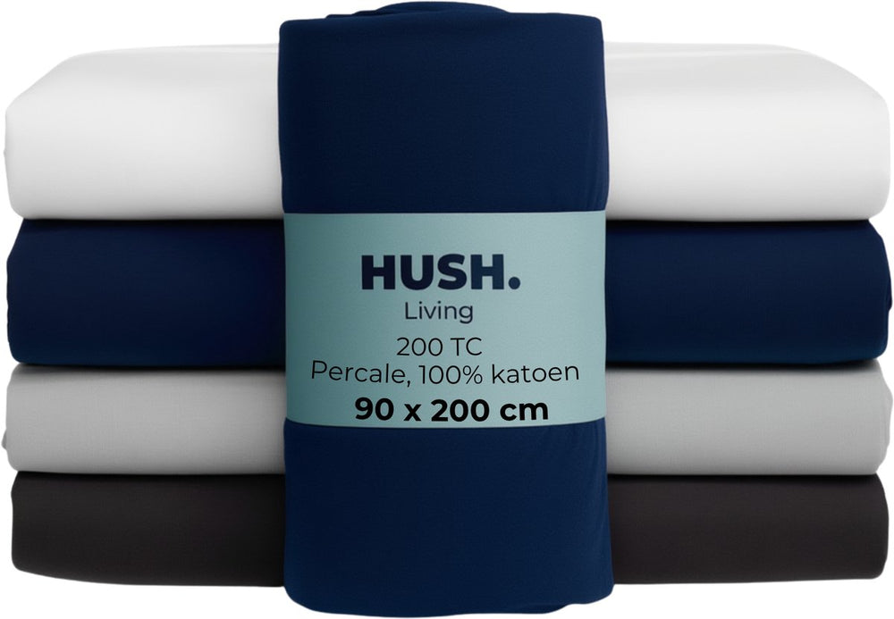 Hush. living hush living - hoeslaken percale 90x20xx+30cm - 100% katoen - 200tc - extra fris en koel - sterk en slijtvast - elastiek rondom - navy