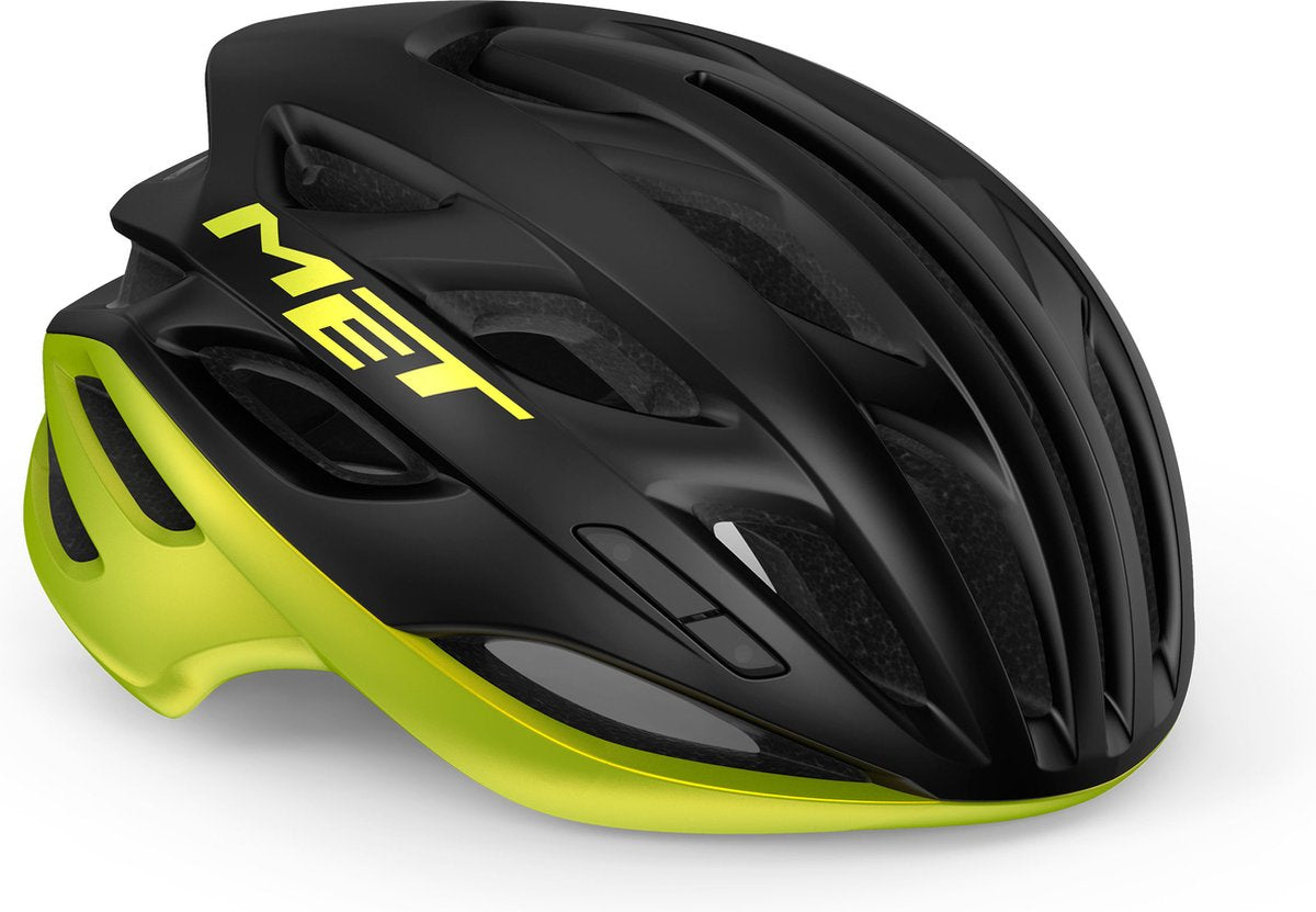 Met estro mips fietshelm mannen vrouwen – race fietshelm volwassenen - maat m (56-58cm) - black lime yellow allic matt glossy