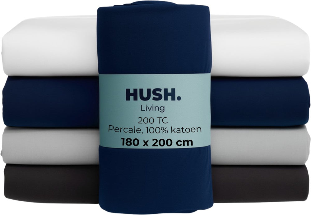 Hush. living hush living - hoeslaken percale 180x20xx+30cm - 100% katoen - 200tc - extra fris en koel - sterk en slijtvast - elastiek rondom - navy