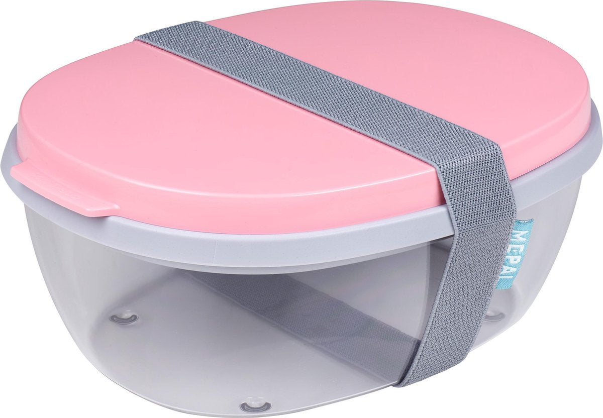 Mepal ellipse saladebox - met minibox - nordic pink