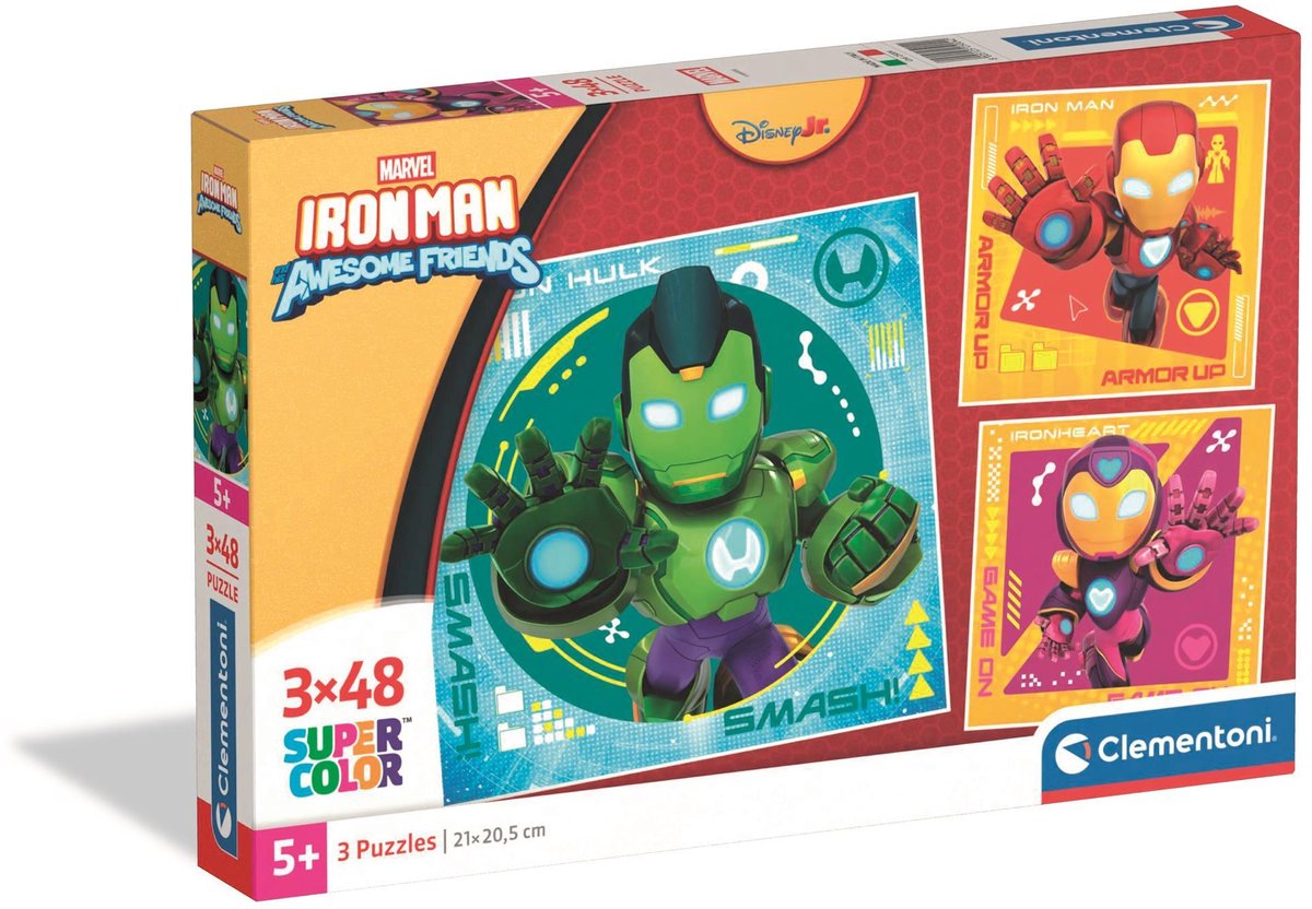 Clementoni - 3x48 stuks - vierkant iron man en zijn geweldige