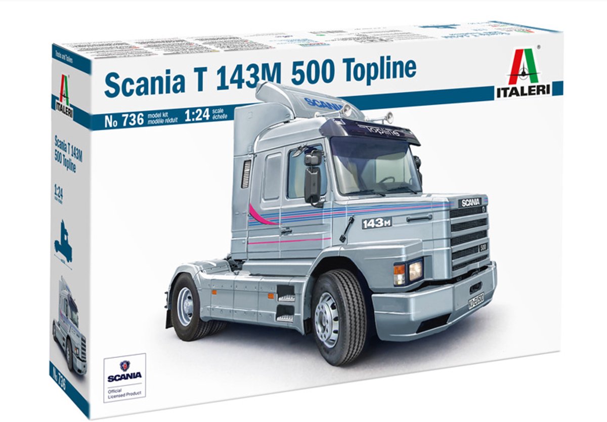 Italeri modelbouwpakket auto - 0736 scania t143m 500 torpedo topline 4x2 - vrachtwagen plastic - 1:24 - modelbouw