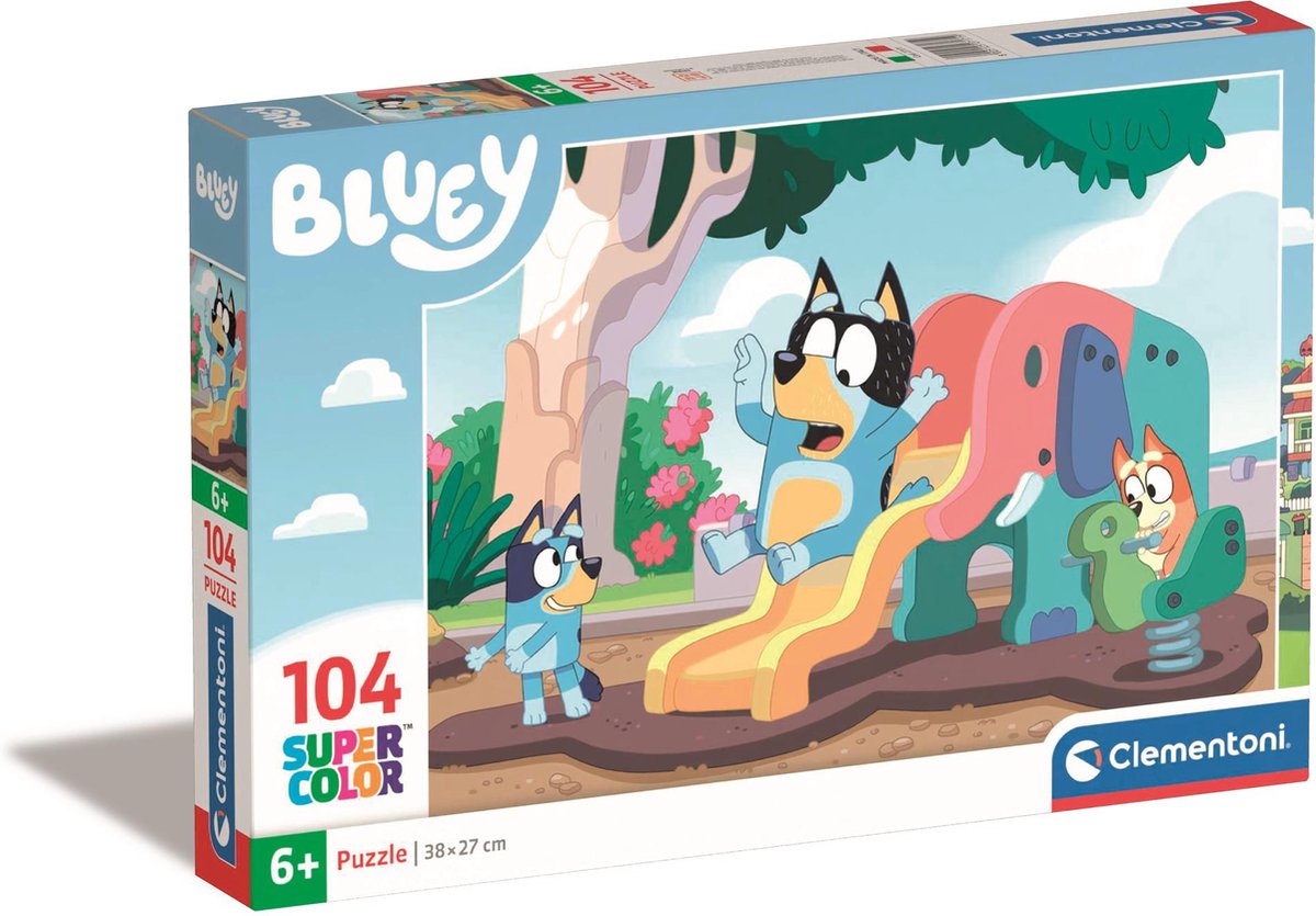 Clementoni jigsaw puzzle Bluey on the slide, 104 pieces.