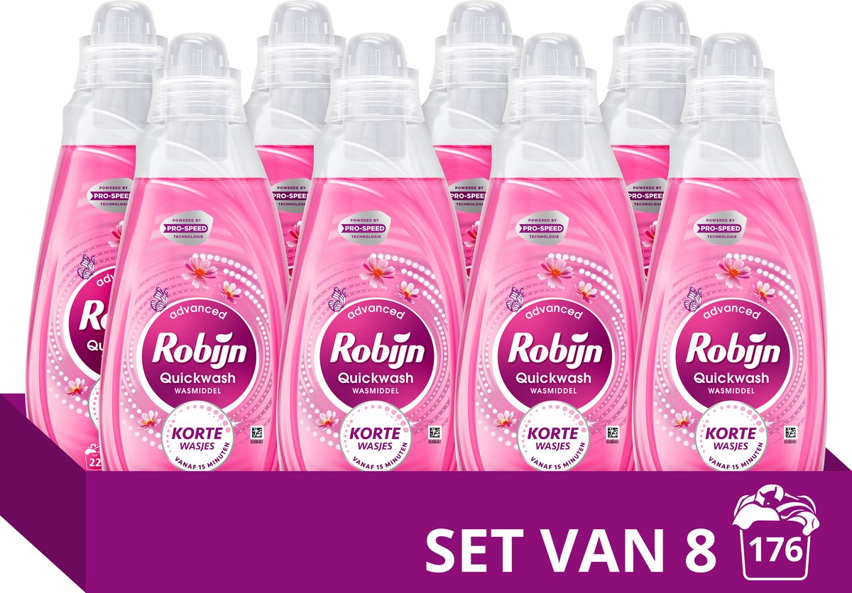 Robijn quickwash - vloeibaar wasmiddel - sunset bloom - 8 flessen - 176 wasbeurten - voordeelverpakking