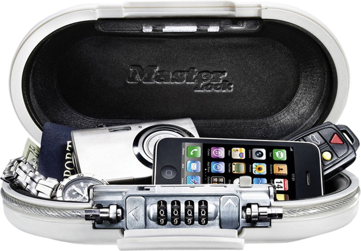 Masterlock draagbare kluis 5900eurdwht – met 4-cijferig combinatieslot – incl. verankeringskabel – w