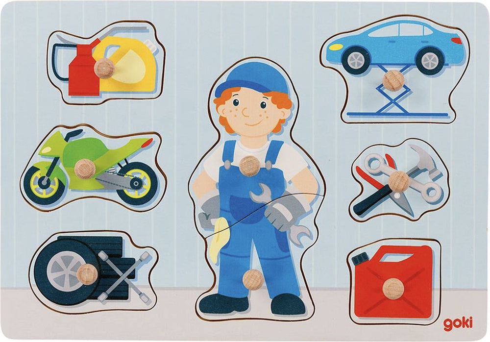 Goki steekpuzzel: mechanieker 30x21x2,4cm, 8-delig, hout, 1+