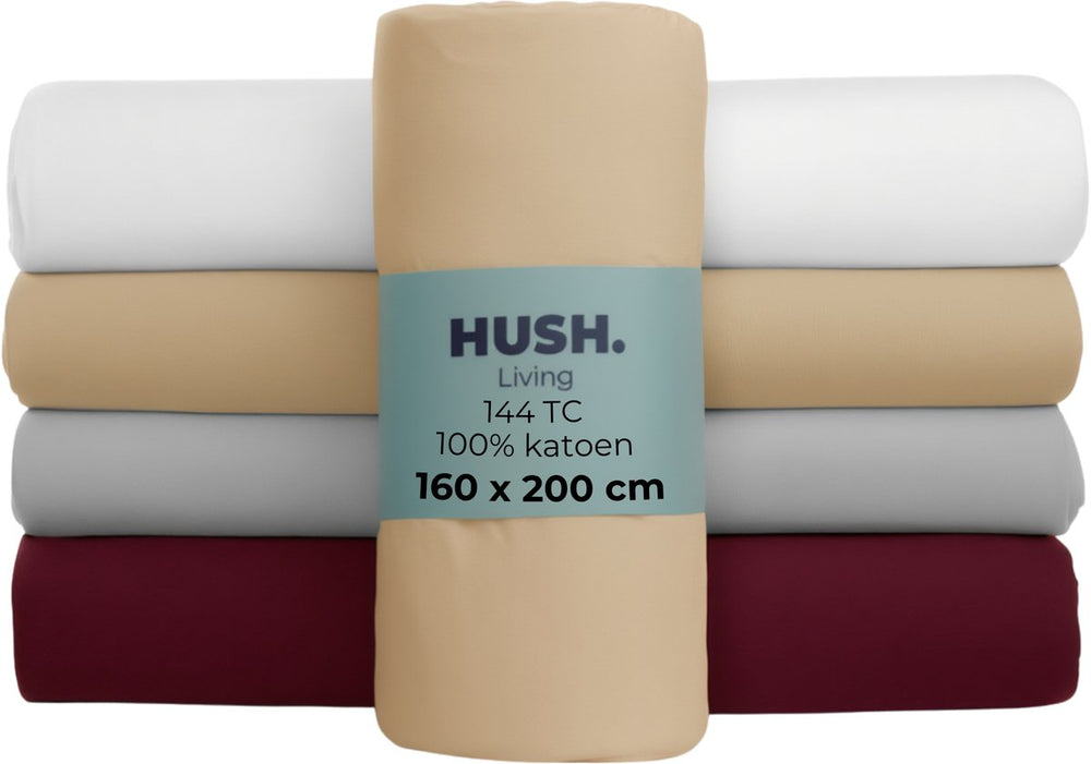 Hush. living hush living - hoeslaken 160x200+30cm - 100% katoen, 144tc, soepel en ademend - elastiek rondom - zand