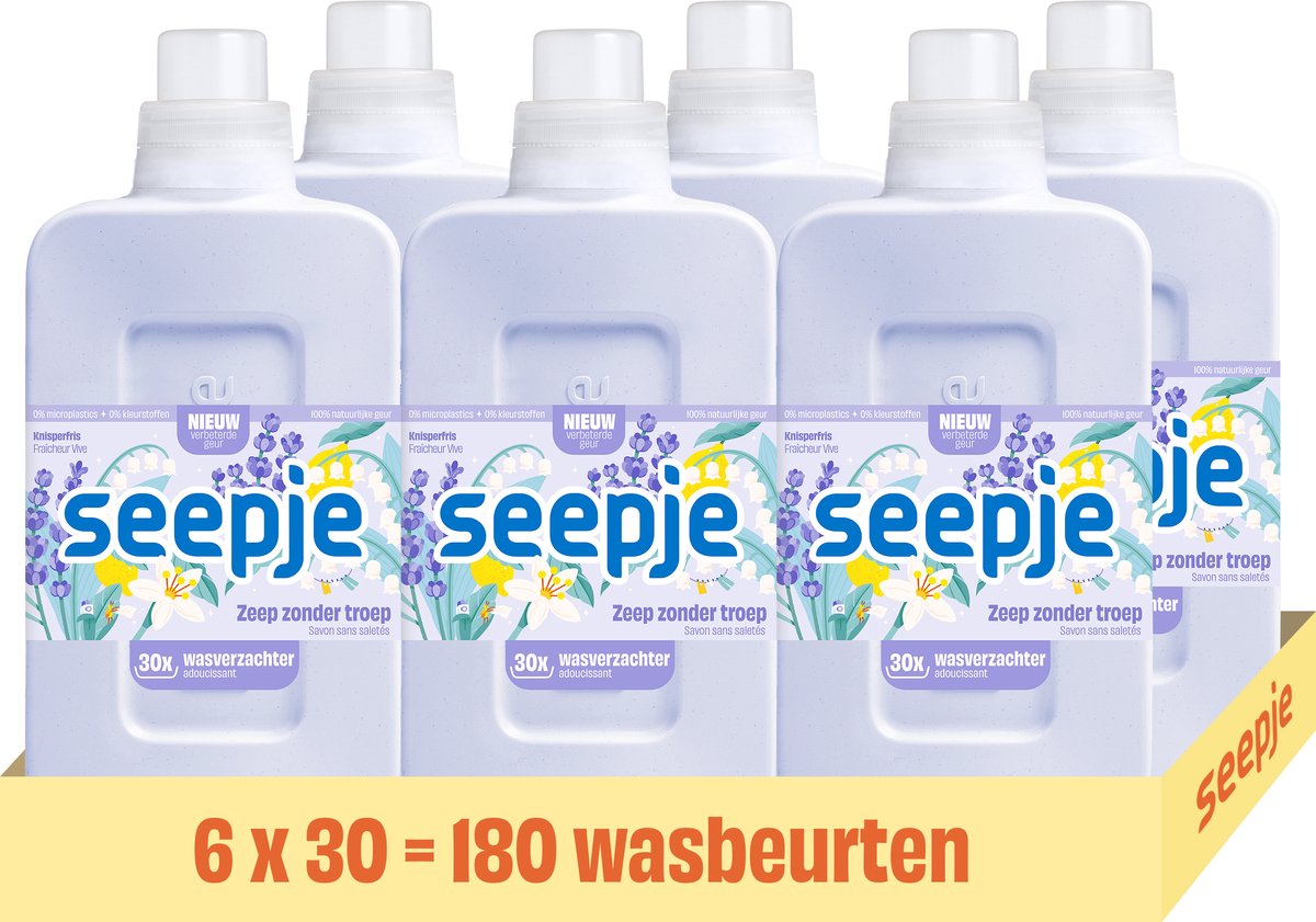 Seepje wasverzachter knisperfris - 180 wasbeurten - 6 x 750ml - voordeelverpakking