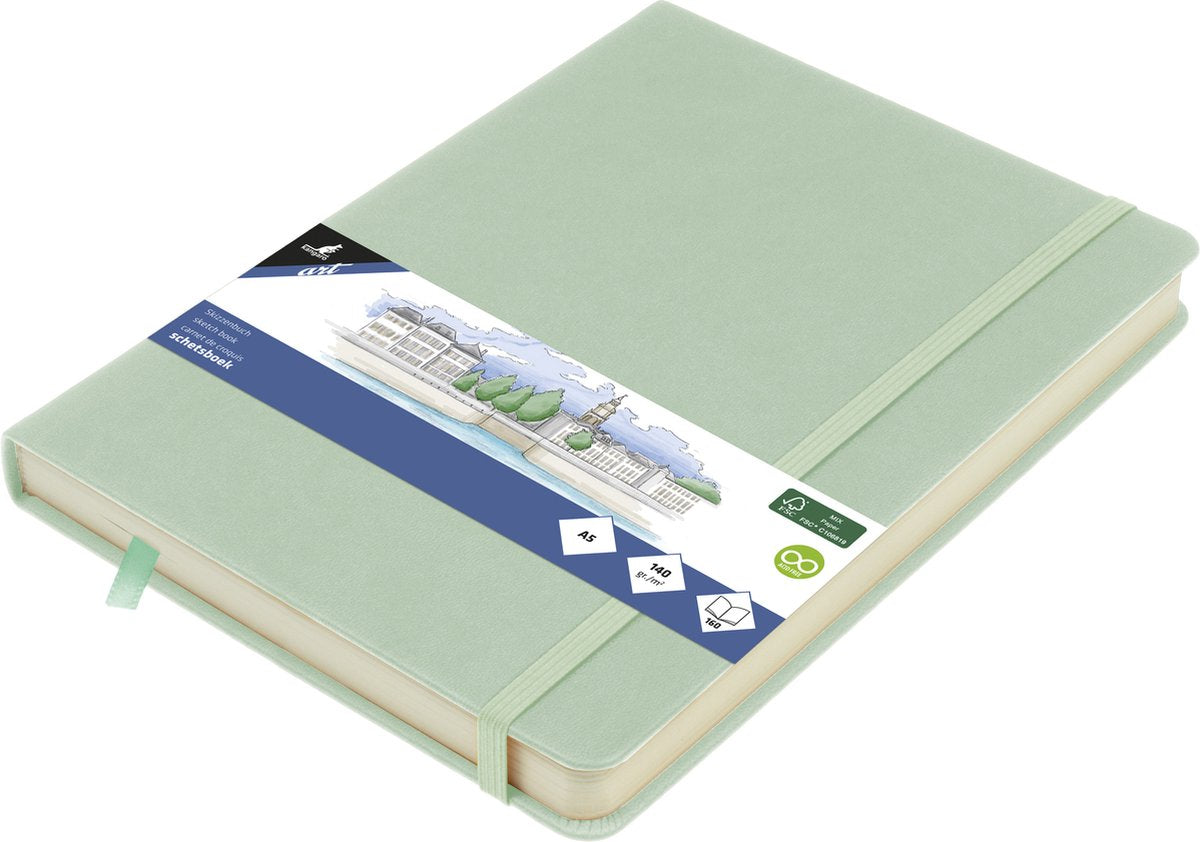 Kangaro schetsboek - a5 - mint - pu hardcover - met elastiek en lint - k-861224