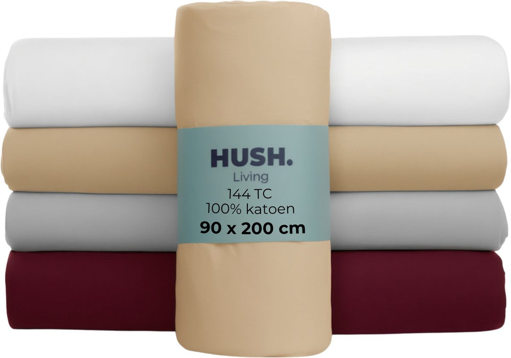 Hush. living hush living - hoeslaken 90x200+30cm - 100% katoen, 144tc, soepel en ademend - elastiek rondom - zand
