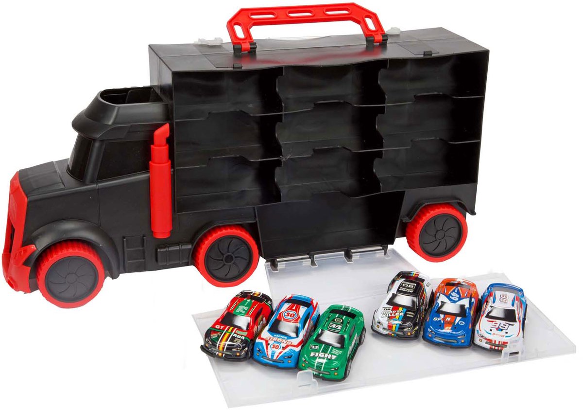 Toi toy turbo racers vrachtwagen met 6 pull-back raceauto's