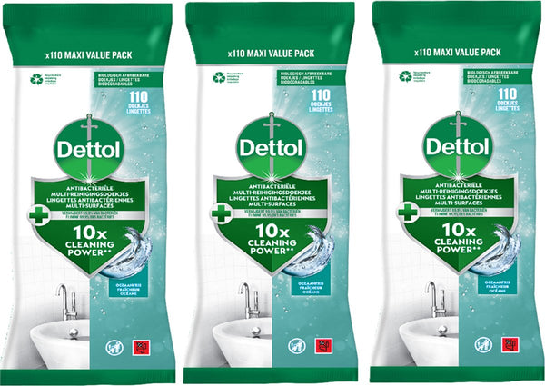Dettol antibacteriële doekjes multi-oppervlak ocean - 3 x 110 stuks - voordeelverpakking