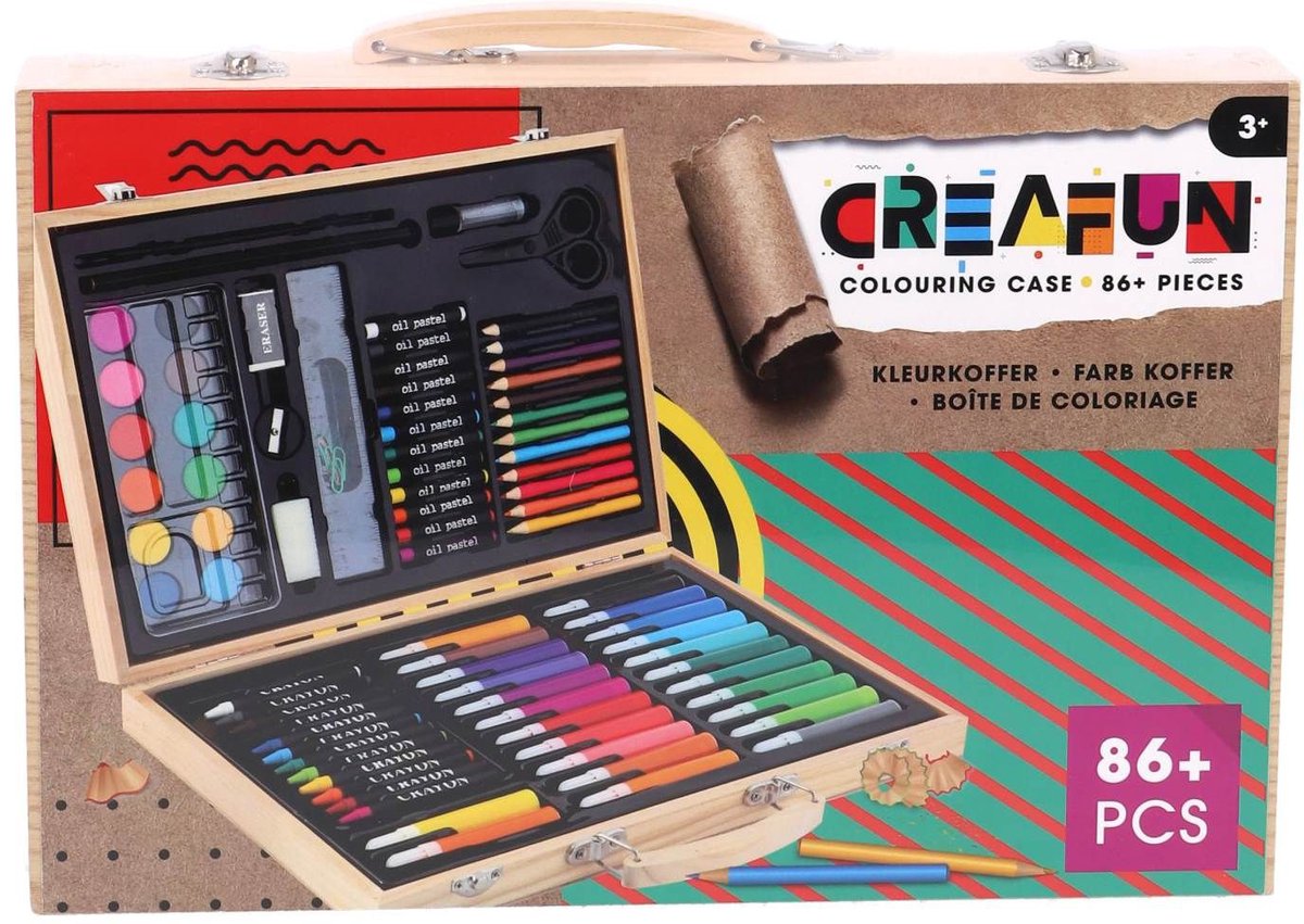 Creafun kleurkofferkist 86-delig hout