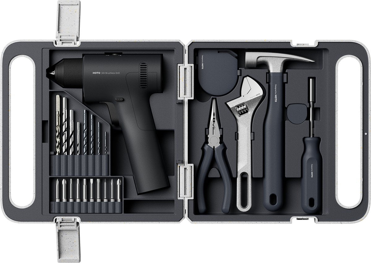 Hoto 16v cordless drill tool kit brushless – accuboormachine gereedschapsset borstelloos – complete gereedschapsset – 50 nm – 2 snelheden – usb-c oplaadbaar – inclusief handgereedschap bits