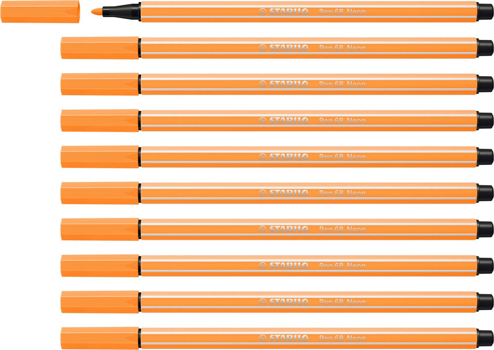 Stabilo pen 68 - premium viltstift - neon oranje - doos 10 stuks