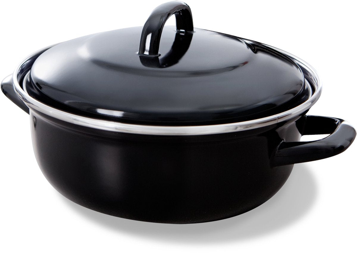 Bk fortalit emaille braadpan 22cm 2l – inductie braadpan – geëmailleerd staal – ovenbestendig tot 230 graden – geen antiaanbaklaag – met deksel – zwart blauw