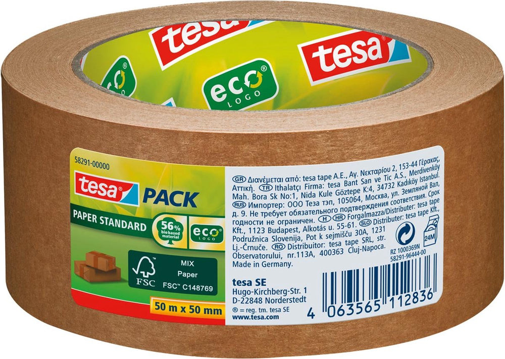 Tesa verpakkingstape pack® papier standard ecologo 50mx50mm bruin | 6 stuks