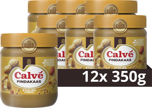 Calvé pindakaas - stukjes pinda - zonder toegevoegde suikers - 12 x 350 g