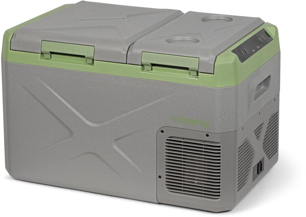 Steamy -e elektrische compressor koelbox - dual compartment - tegelijk koelen en vriezen - 24 liter - 12v en 230v - voor auto en camping - grijs