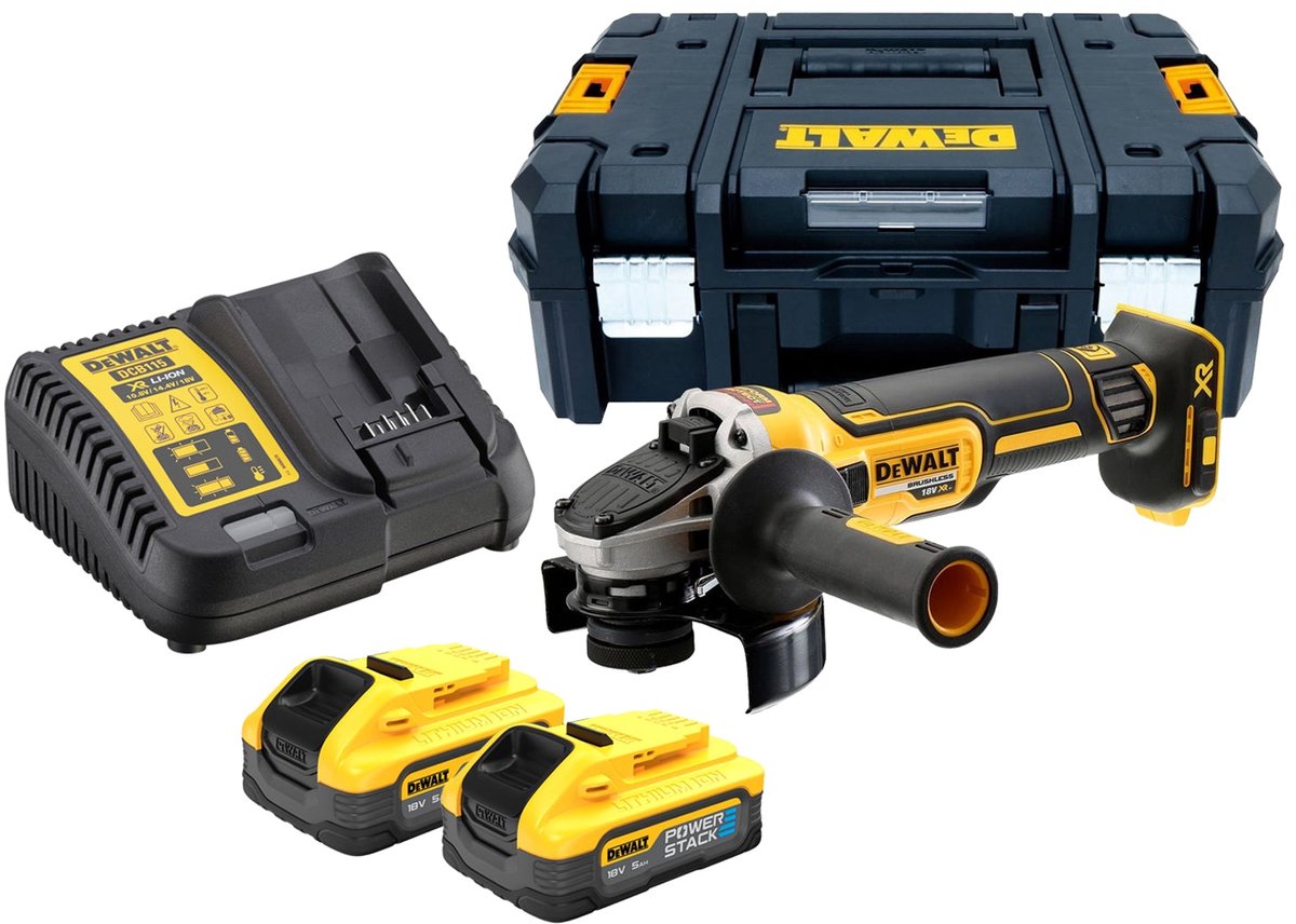 Dewalt dcg405h2t accu haakse slijper 125mm 18v xr 5.0ah powerstack in tstak