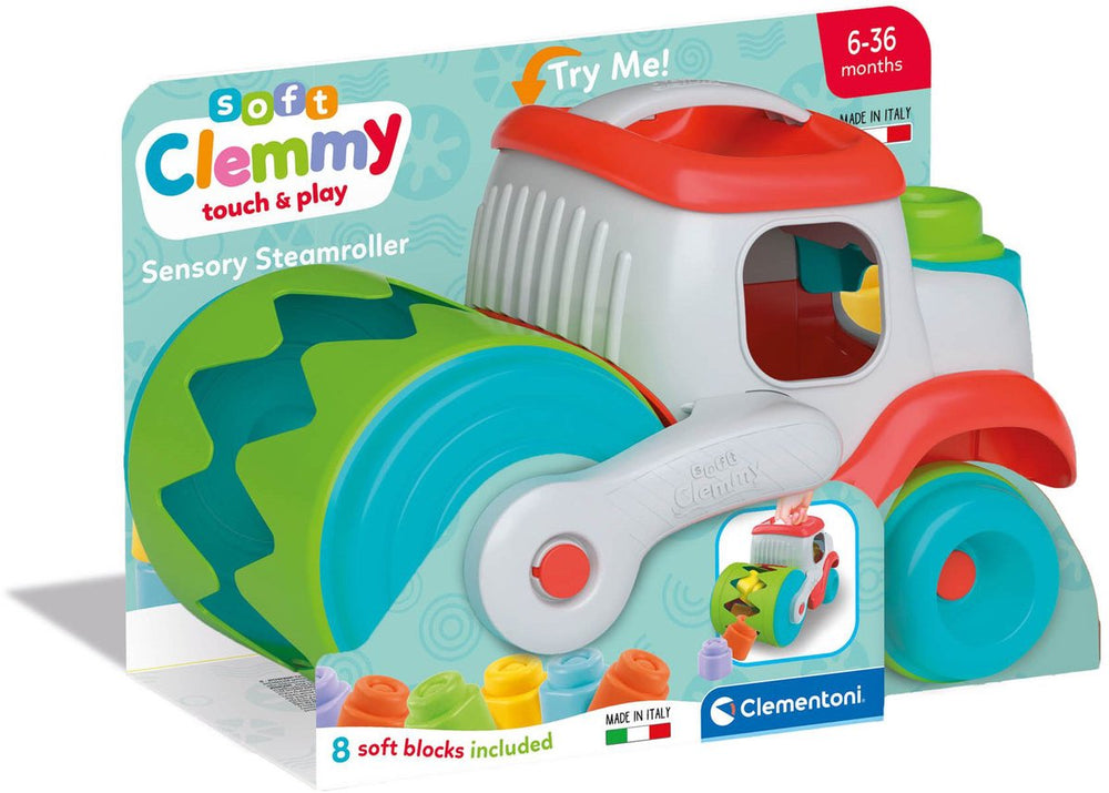 Clementoni baby soft clemmy stoomwals voertuig met blokken, 9dlg.