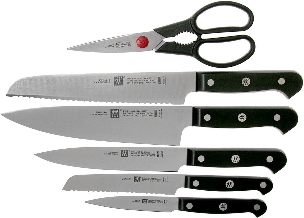 Zwilling gourmet messenblok 6-delig - met kis technologie - essenhout