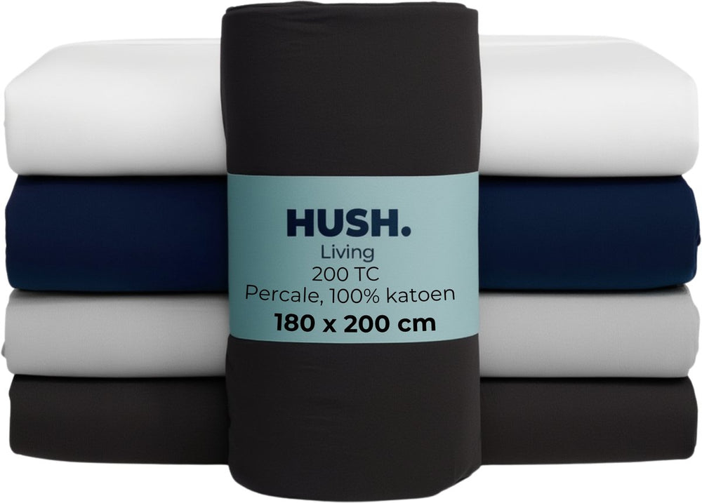 Hush. living hush living - hoeslaken percale 180x20xx+30cm - 100% katoen - 200tc - extra fris en koel - sterk en slijtvast - elastiek rondom - antraciet