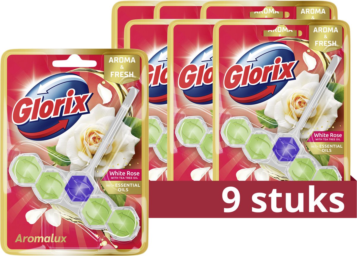 Glorix - wc blokjes - white rose tea tree oil - 9 stuks - voordeelverpakking
