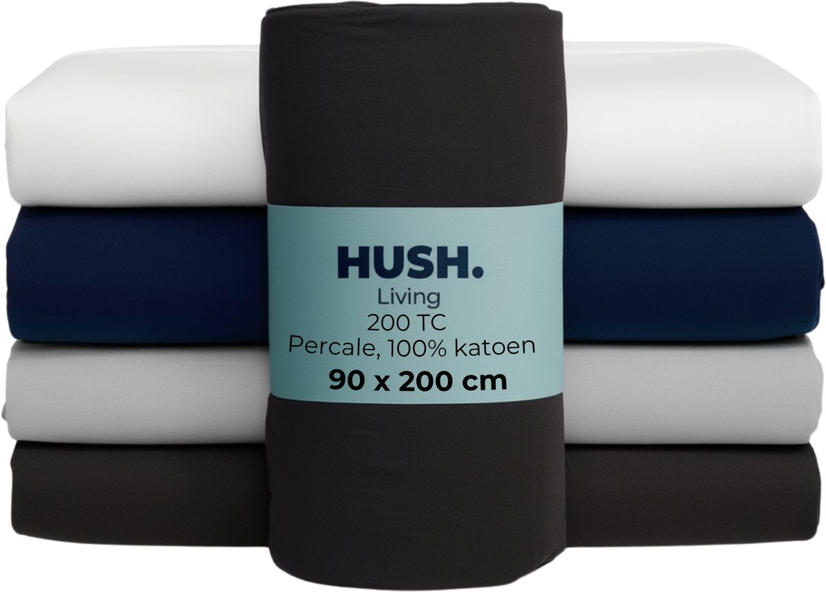 Hush. living hush living - hoeslaken percale 90x20xx+30cm - 100% katoen - 200tc - extra fris en koel - sterk en slijtvast - elastiek rondom - antraciet