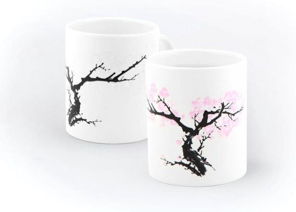 Kikkerland bloesem mok (warmte verkleurend) - magische mok - kan van kleur veranderen - zwarte boom - roze bloesemboom - kersenbloesem - japans – sakura