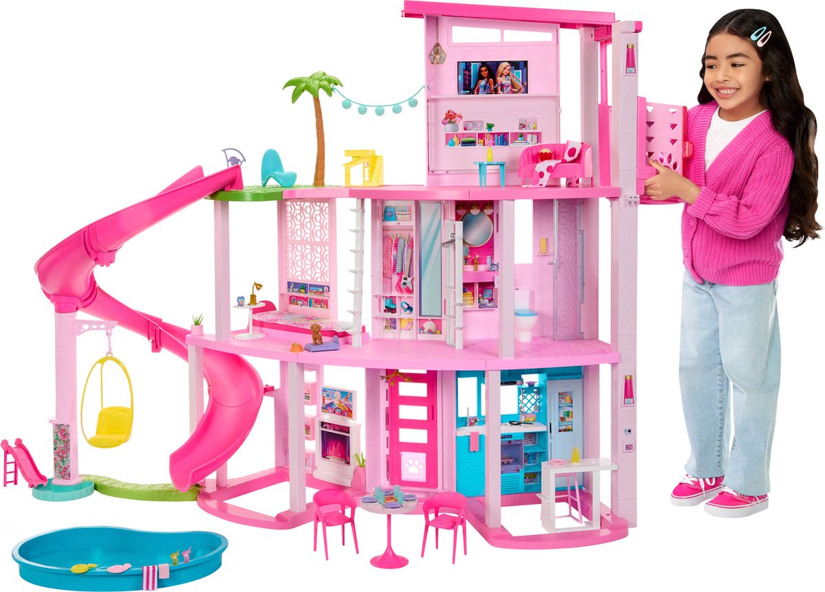 Barbie droomhuis poppenhuis – 114 cm hoog - met glijbaan en 75+ accessoires