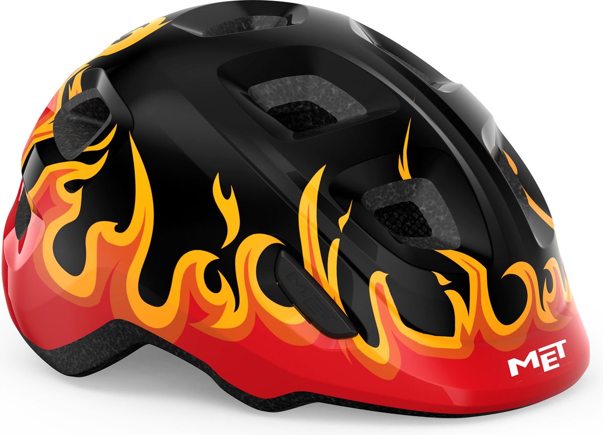 Met hooray kinderhelm – fietshelm kinderen - maat xs s (46-52cm) – black flames glossy