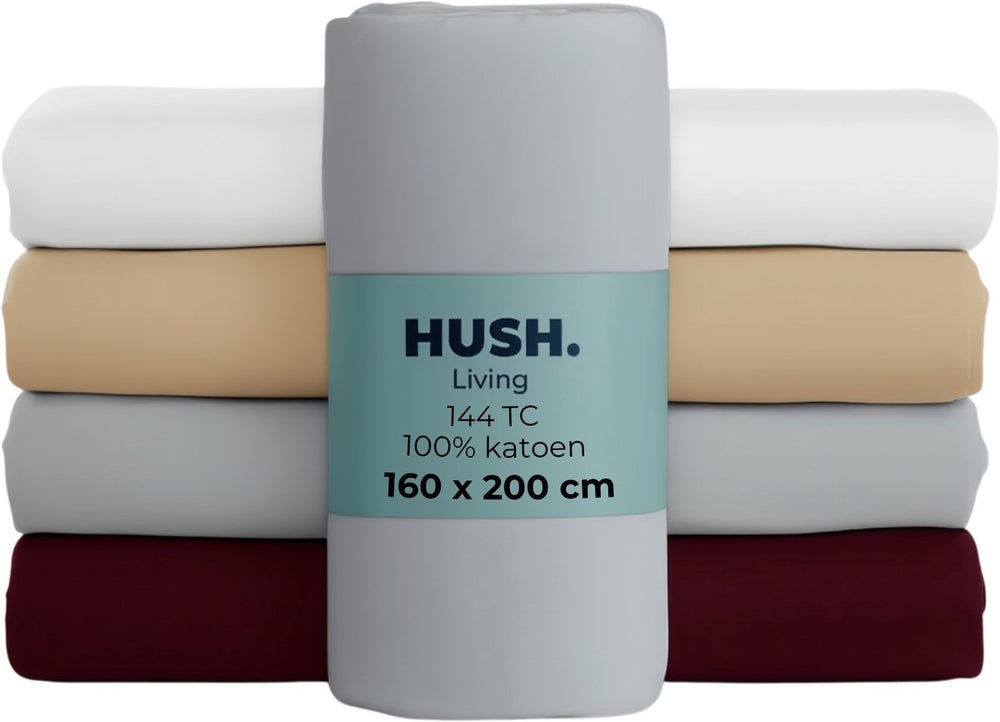 Hush. living hush living - hoeslaken 160x200+30cm - 100% katoen, 144tc, soepel en ademend - elastiek rondom - lichtgrijs