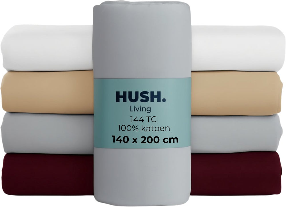 Hush. living hush living - hoeslaken 140x200+30cm - 100% katoen, 144tc, soepel en ademend - elastiek rondom - lichtgrijs
