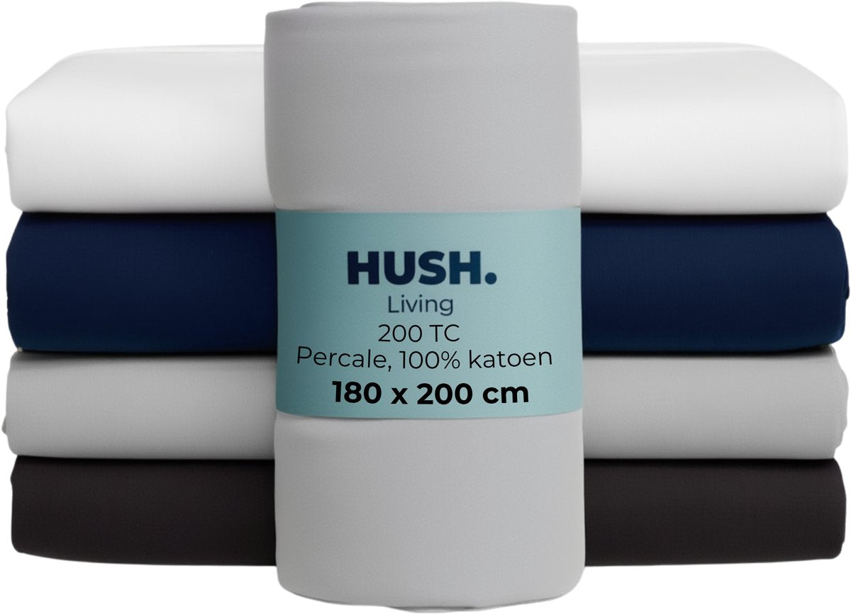 Hush. living hush living - hoeslaken percale 180x200+30cm - 100% katoen - 200tc - extra fris en koel - sterk en slijtvast - elastiek rondom - lichtgrijs