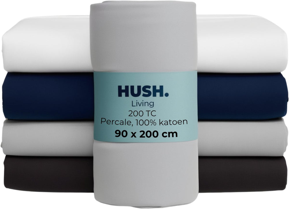 Hush. living hush living - hoeslaken percale 90x200+30cm - 100% katoen - 200tc - extra fris en koel - sterk en slijtvast - elastiek rondom - lichtgrijs