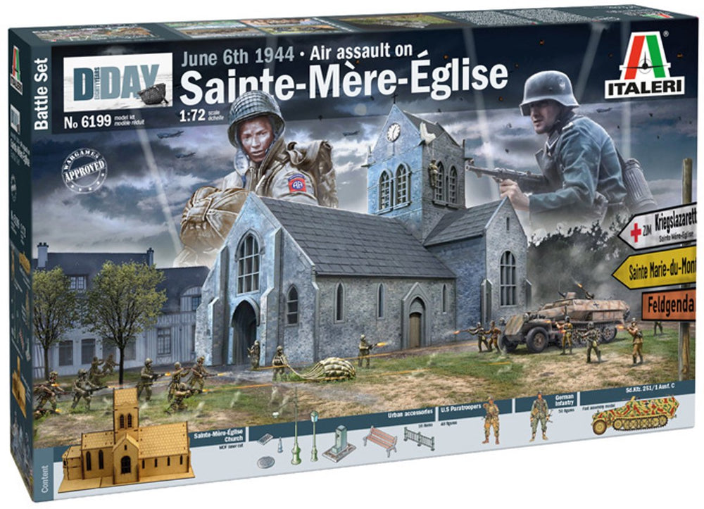 Italeri modelbouwpakket diorama - 6199 battle of normandy sainte-mere-eglise 6 june 1944 - battle set plastic - 1:72 - modelbouw