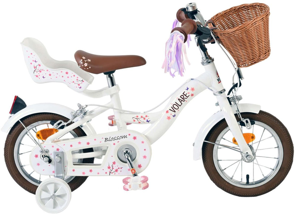 Volare bloesem kinderfiets - meisjes - 12 inch - wit - twee handremmen