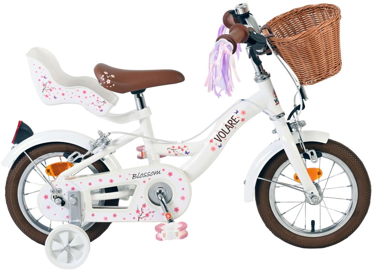 Volare bloesem kinderfiets - meisjes - 12 inch - wit - twee handremmen