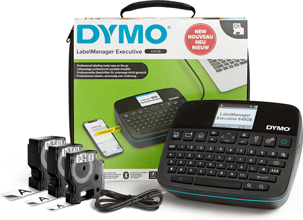 Dymo labelmanager executive 640 cb draagbare labelprinterkit met draagtas en 3 labelcassettes | compacte azerty-labelmaker | bluetooth- usb-connectiviteit | compatibel met d1-labels