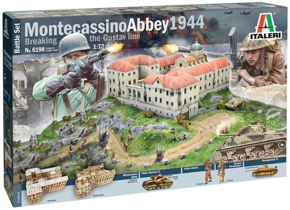 Italeri modelbouwpakket diorama - 6198 montecassino abbey 1944 breaking the gustav line - battle set plastic - 1:72 - modelbouw