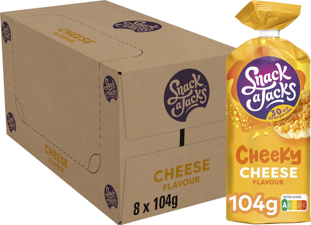 Snack a jacks rijstwafel cheese - tussendoortje - 8 x 104 gram