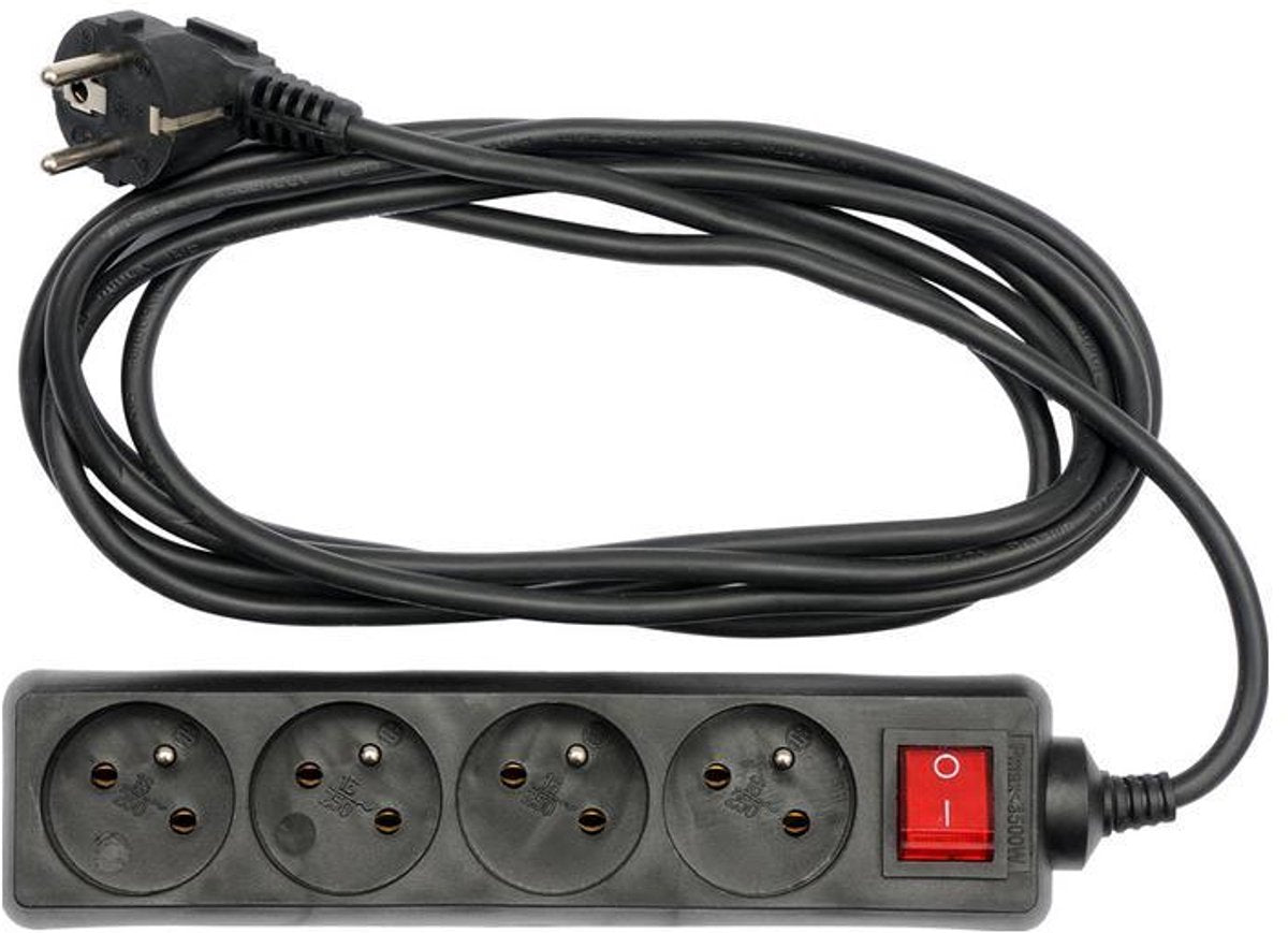 Vorel 72630 serie - geaarde stekkerdoos - 4 stopcontacten - 1,5m - zwart