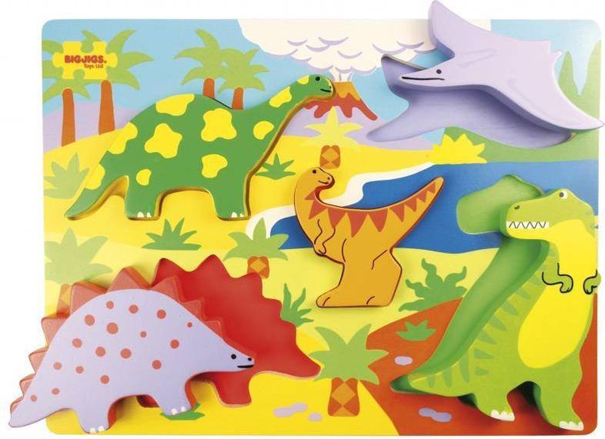 Bigjigs houten puzzel dinosaurus - 5st.