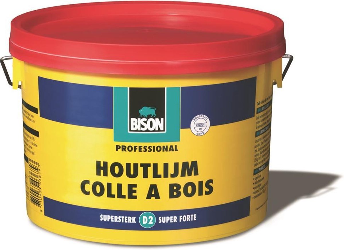 Bison houtlijm emmer 3 kg, hoogwaardige, vochtbestendige witte houtlijm, droogt transparant op, oplosmiddelvrij, overschilderbaar, d2, sterker dan hout