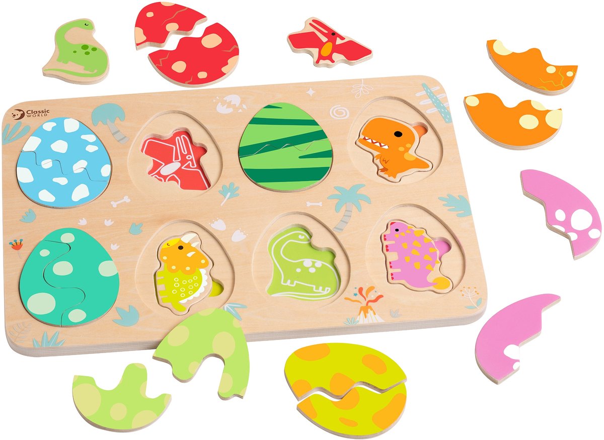 Klassieke wereld houten inlegpuzzel dinosaurus, 25st.