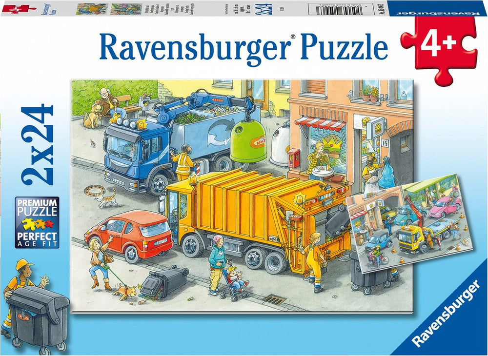 Ravensburger Jigsaw Puzzle Dustcart and Tow Truck - 2 x 24 Pieces